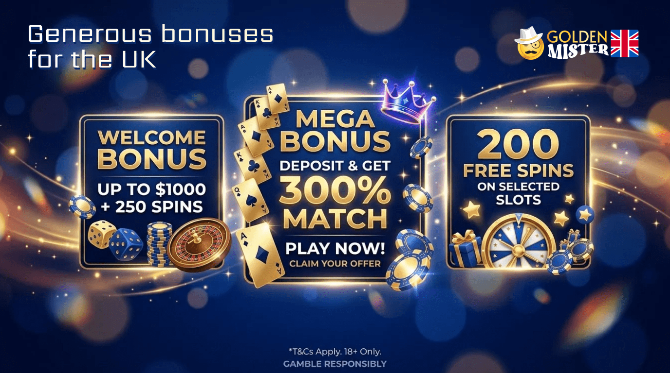Golden Mister UK Casino offers a multitude of generous bonuses