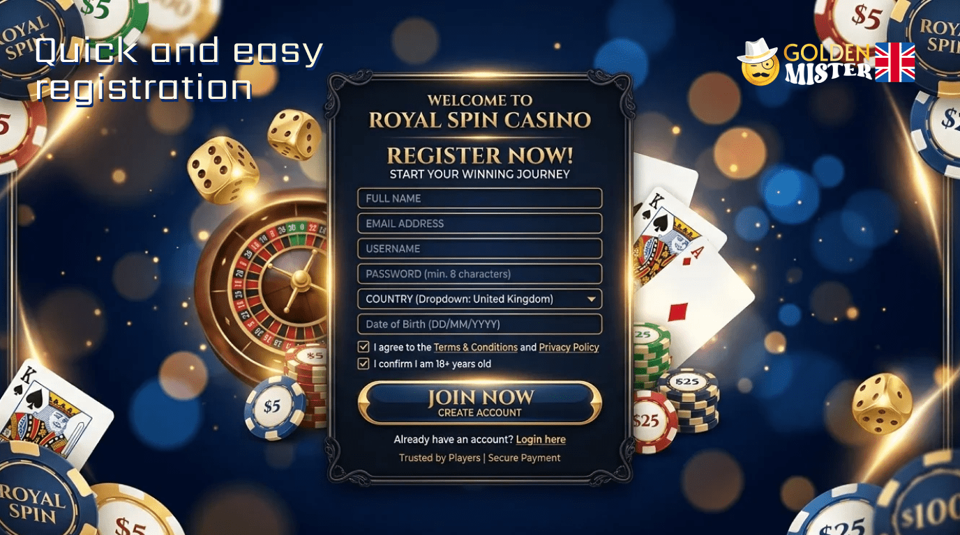You can quickly register at Golden Mister UK online casino